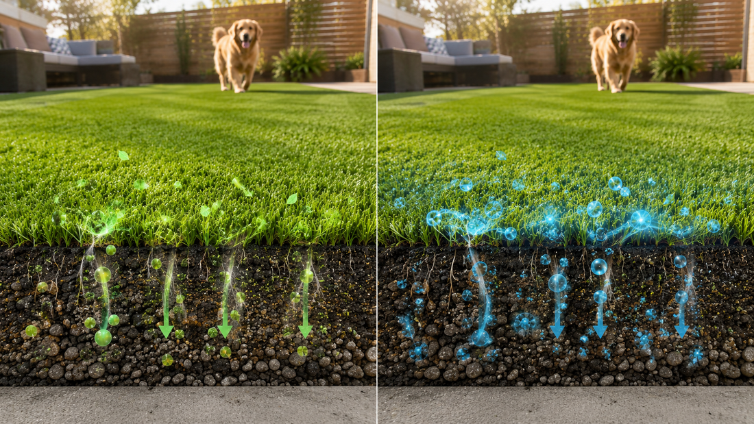 Comparison of enzyme cleaner and hydrogen peroxide cleaning methods for removing pet odor from outdoor surfaces.