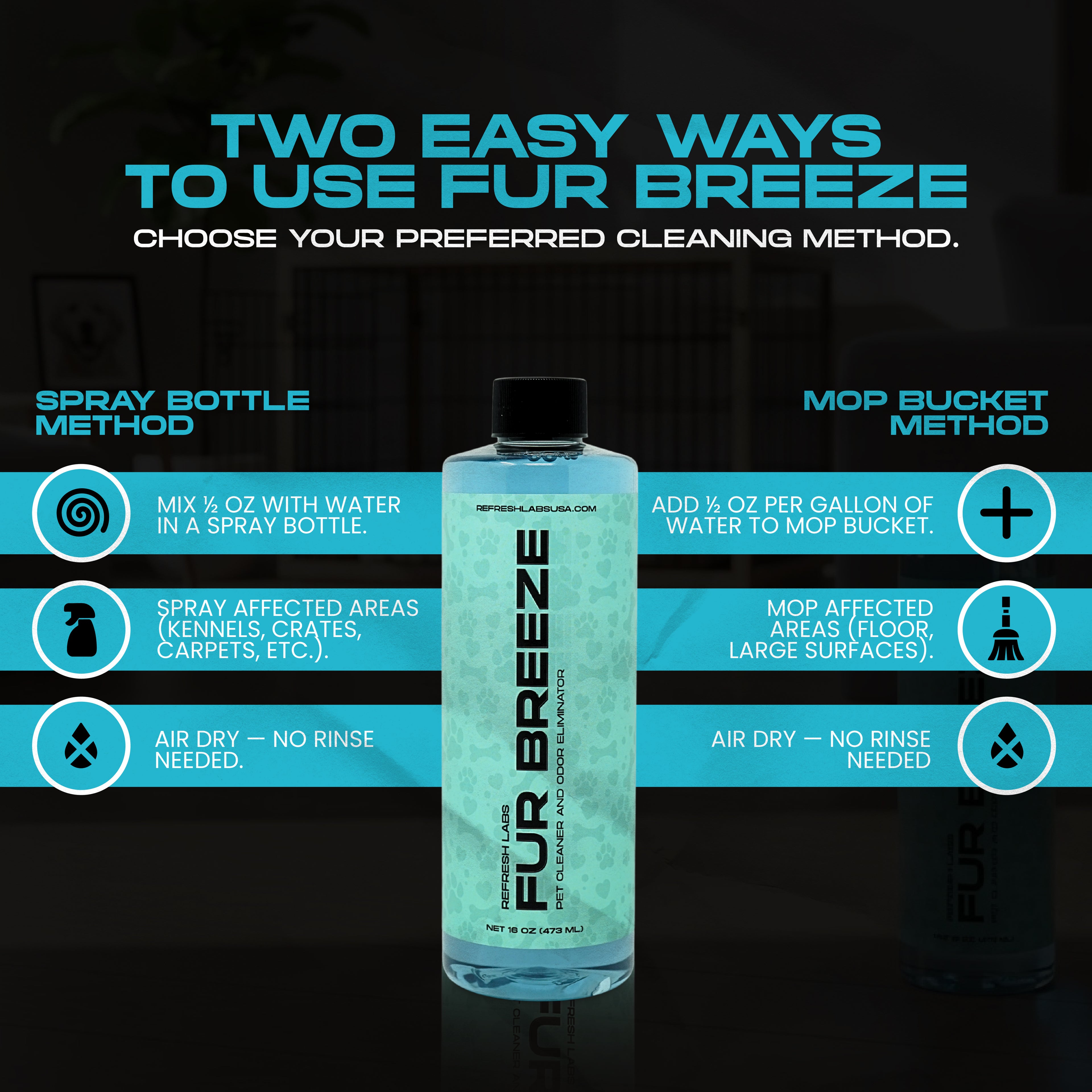 Fur Breeze Pet Odor Remover & Cleaner, 16 Ounce Concentrate