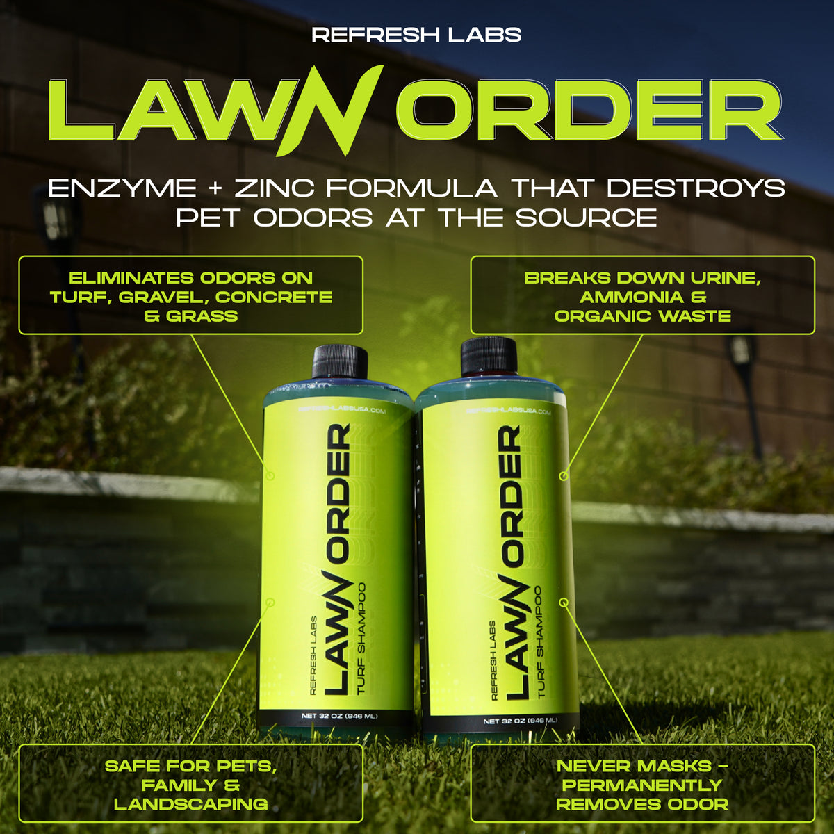 LawN Order Enzyme Based Turf, Grass & Concrete Cleaner, 32 Oz – Refresh ...