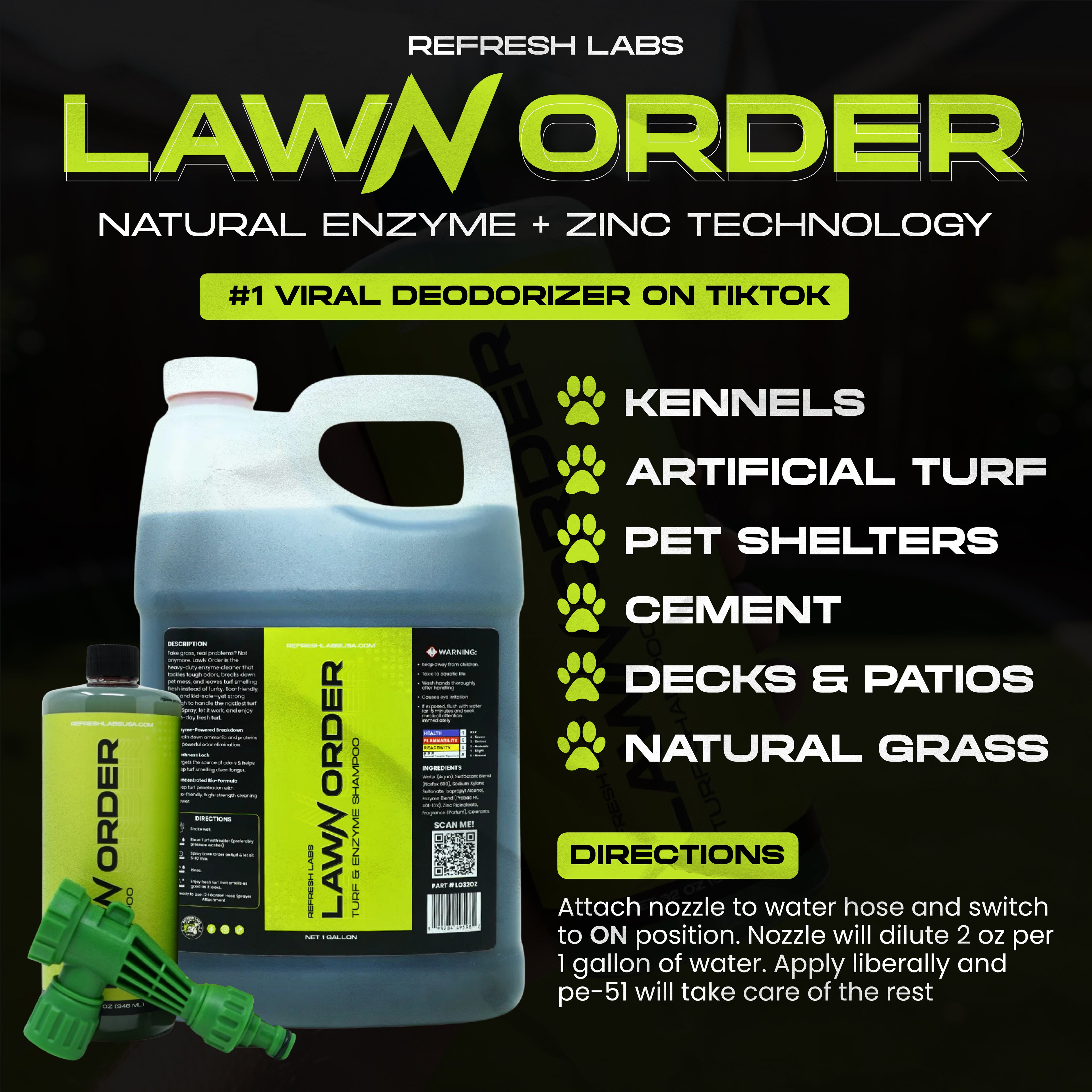 LawN Order Enzyme Based Turf, Grass & Concrete Cleaner, 32 Oz