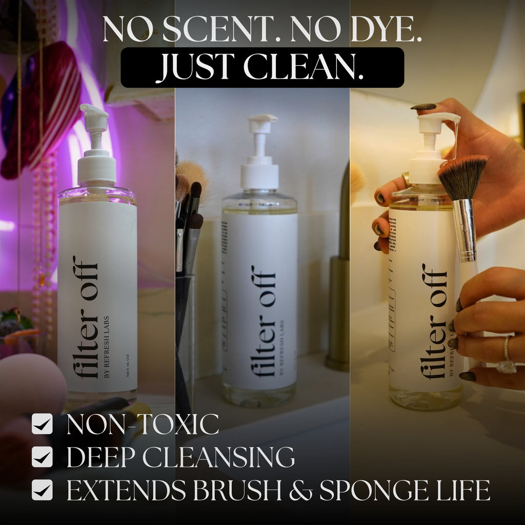 Filter Off Makeup Brush and Sponge Cleaner by Refresh Labs USA – Fragrance-free, non-toxic deep cleanser that extends brush and sponge life