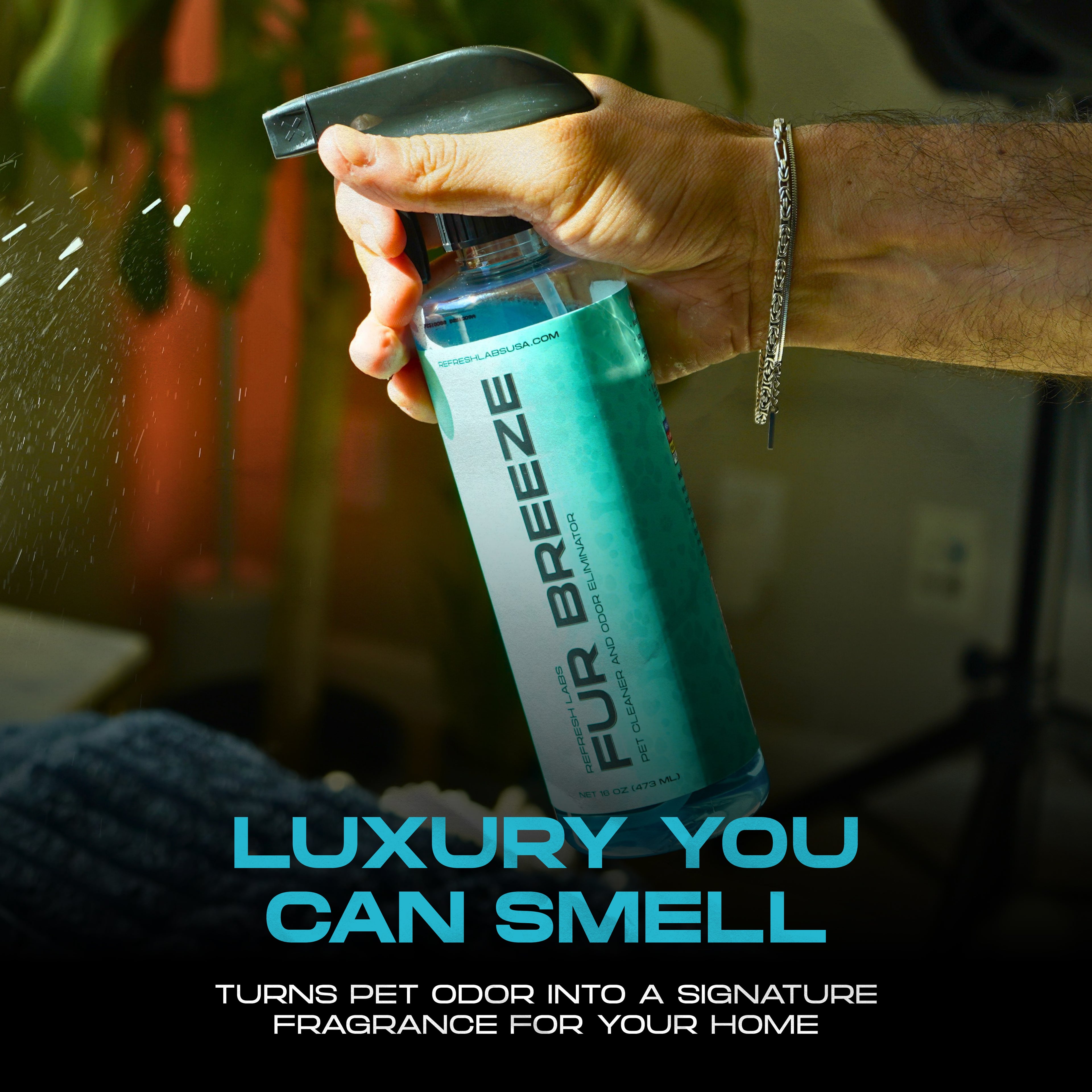 Fur Breeze Pet Odor Eliminator by Refresh Labs USA – Luxury home fragrance spray that removes pet smells and freshens air