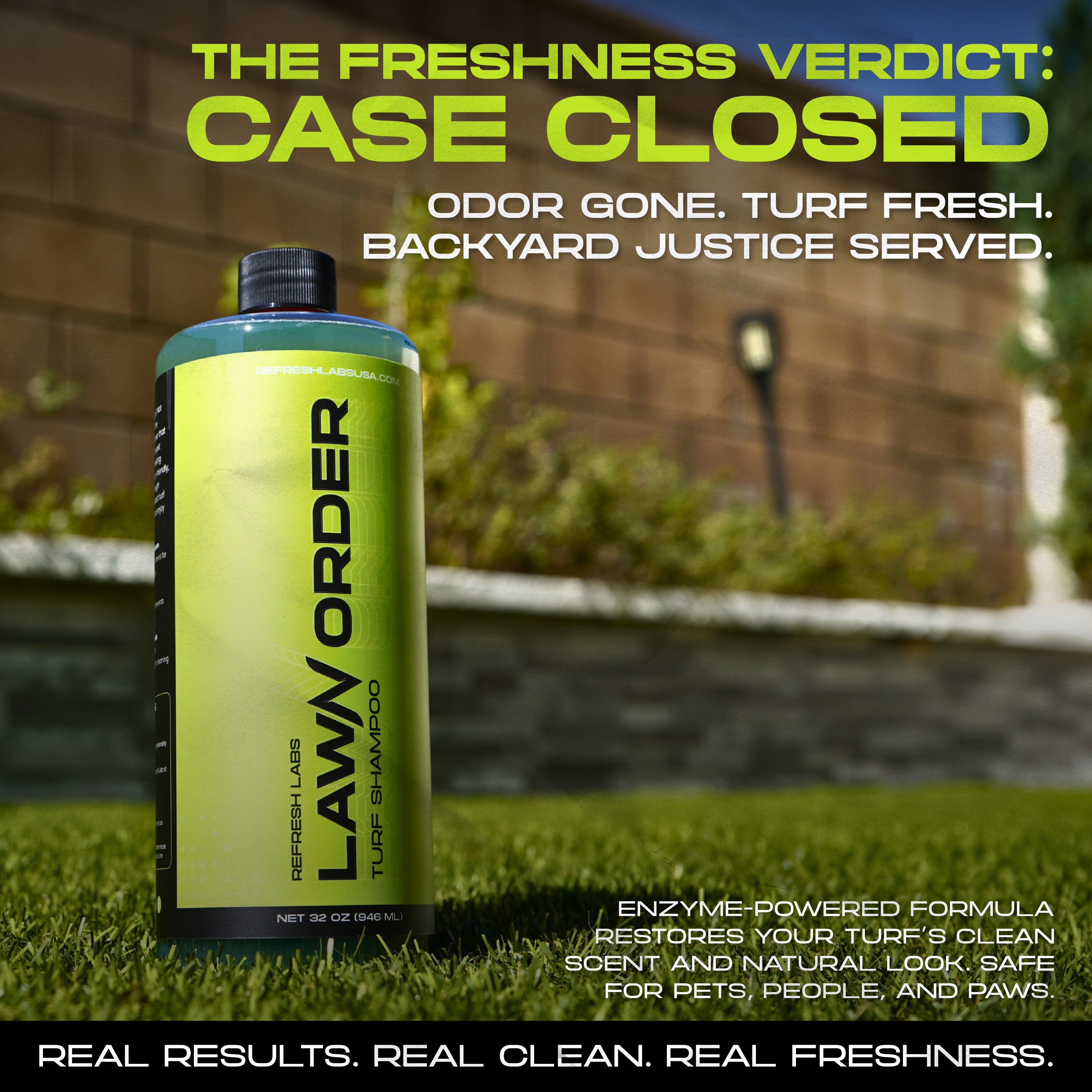 LawN Order Turf Shampoo by Refresh Labs USA – Enzyme-powered cleaner that removes pet odor and restores turf freshness